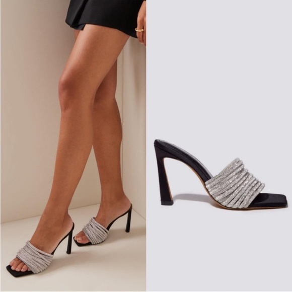 Simkhai Lena 100mm Crystal-Embellished High Mules Black/Silver - Picture 1 of 14